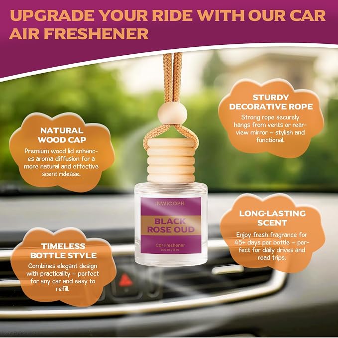 Car Air Freshener Diffuser Hanging, Black Rose Oud Fragrance Oil