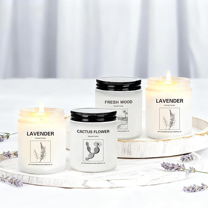Scented Candles for Home,4 Pack Soy Candle Gift Set with 4 Fragrance Scents,Aromatherapy Lavender Floral & Wood Candles for Relaxation,Long Lasting Spa Candles for Bedroom Bathroom Gifts for Women