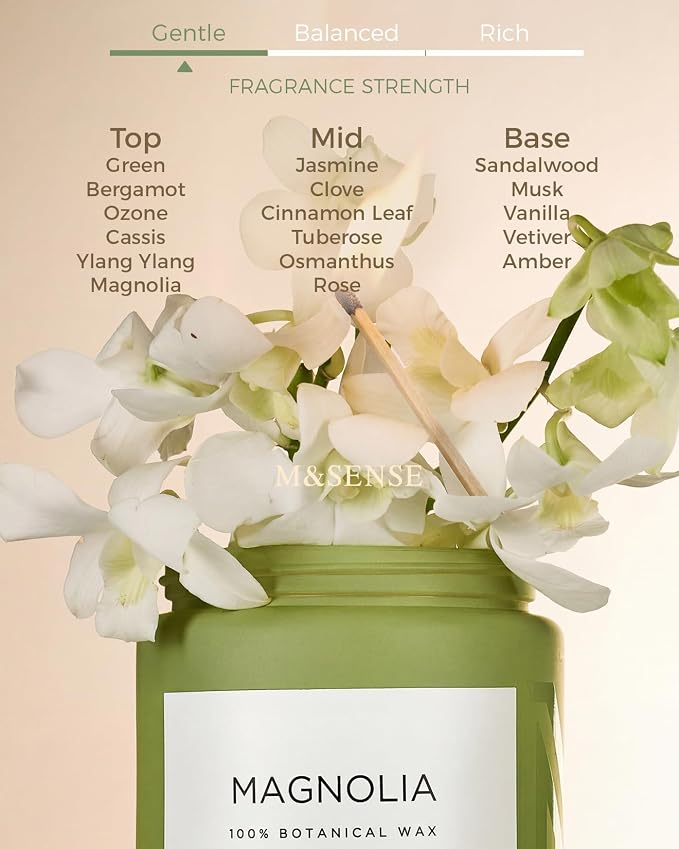 M&SENSE Magnolia Jasmine Romantic Scented Candle, 19.4oz 110 Hours Long Lasting Clean Non Toxic All Natural Soy Wax Candle for Relaxing & Stress Relief, 2 Wick Home Fragrance Gifts for Home Decor