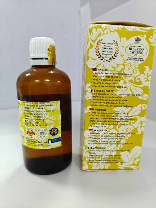 Deve Herbes Pure Scotch Pine Essential Oil (Pinus sylvestris) Steam Distilled with Glass Dropper (Pack of Three) 100ml X 3 (10 oz)