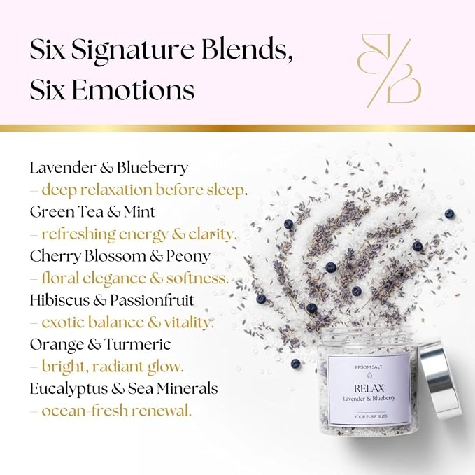 Epsom Salt Bath Gift Set – 6 Aromatherapy Blends with Essential Oils – Bath & Body Gift Set for Women, Stress Relief, Self Care, Birthday Gifts – Jane & Bloom