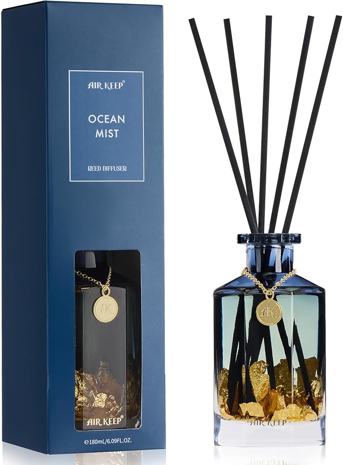 Airkeep Reed Diffuser Set,Ocean Mist Luxury Scented Diffuser with Sticks Long Lasting Home Fragrance for Bathroom Shelf Decor 6.09 fl oz (180ml)