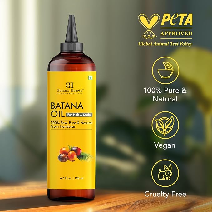 Botanic Hearth Batana Oil for Hair Growth & Hair Treatment Oils 6.7 Fl Oz | Dr Sebi Inspired, 100% Raw & Pure Batana Oil | Scalp & Hair Treatment for Thickness & Strength | All Hair Types