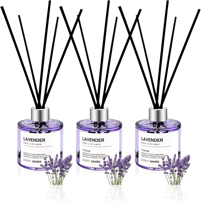 Reed Diffuser Set of 3 Pack,50ML Lavender Scented Oil Diffuser with 5 Sticks,Home Fragrance Reed Diffuser for Bedroom Bathroom Office (Lavander)