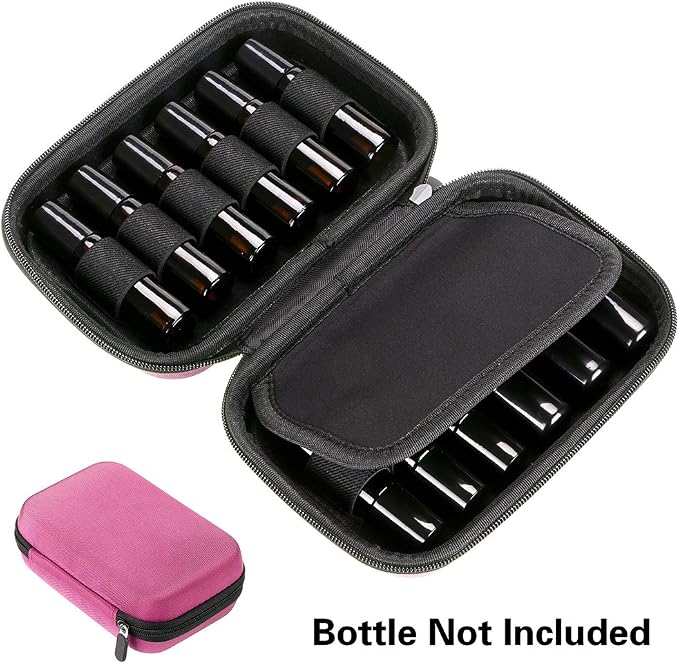 Hipiwe Hard Shell Essential Oil Carrying Case Holds 12 Bottles (Can hold 5ml, 10ml, &10ml Rollers) Travel Size Essential Oils Bag Organizer (Pink)