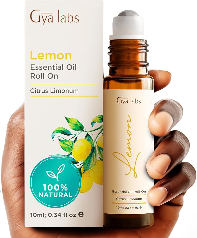 Gya Labs Lemon Essential Oil for Diffuser & Lemon Roll On Set - Aromatherapy Grade Essential Oils Set - 2x0.34 fl oz