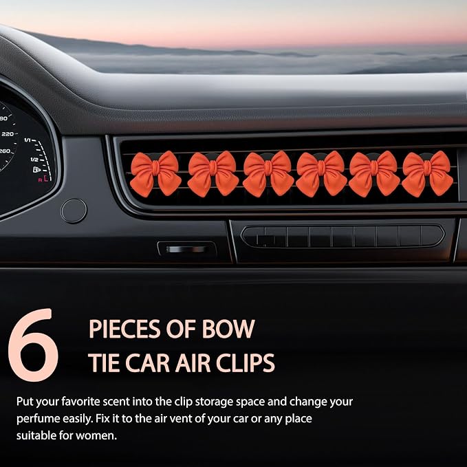 KVAEY 9 PCS Pink Bow Car Air Freshener, Automotive Cute Pink Bow Air Outlet Clips with Scent Pieces, Universal Coquette Car Air Vent Diffuser for Women and Girls (Orange)