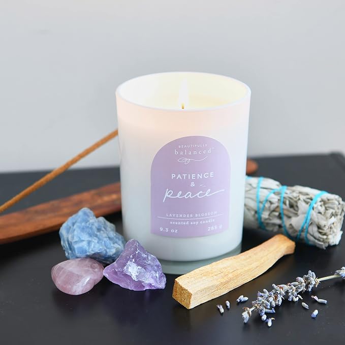 Scented Lidded Glass Soy Candle, Patience + Peace 9.3 oz.