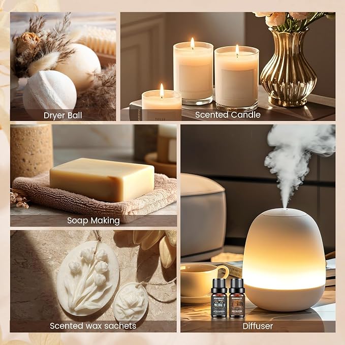 Hotel Diffuser Oils Gift Set - 6x10ML Luxury Hotel Scent Essential Oils Set for Diffuser, Candle Making - My Route, Serene Coast, Night Velvet, 24K Bloom, Dream State, After Warmth Fragrance Oil