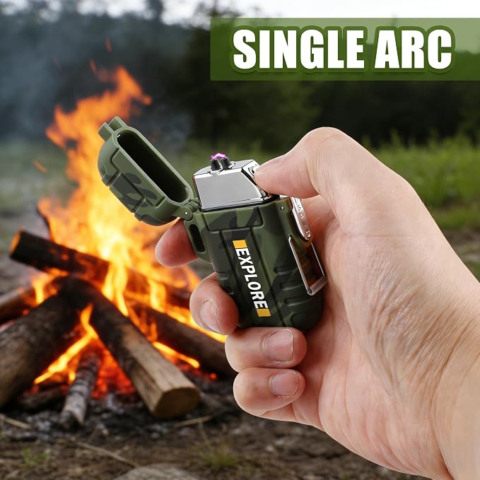 LcFun Electric Lighter USB C Rechargeable Plasma Lighter Windproof Flameless Arc Lighters, Waterproof Matches for Camping Hiking Hunting, Survival Tactical Gear Gifts for Men Fathers Husband