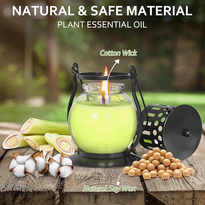 Citronella Candles Outdoor with Vintage Lantern - 3pcs 3.5oz DEET Free Lemongrass Scented Candles for Camping Patio Garden, Natural Citronella Soy Wax Candle, Gifts for Women