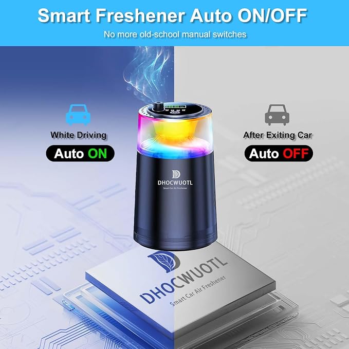 Smart Car Air Freshener with RGB Ambient Light & Starry Ceiling, Car Diffuser with Smart Spray Modes 4 Settings, 1600 Sprays USB-C Rechargeable, Auto On/Off, Built-in Battery, 3 Scents Refills (Black)
