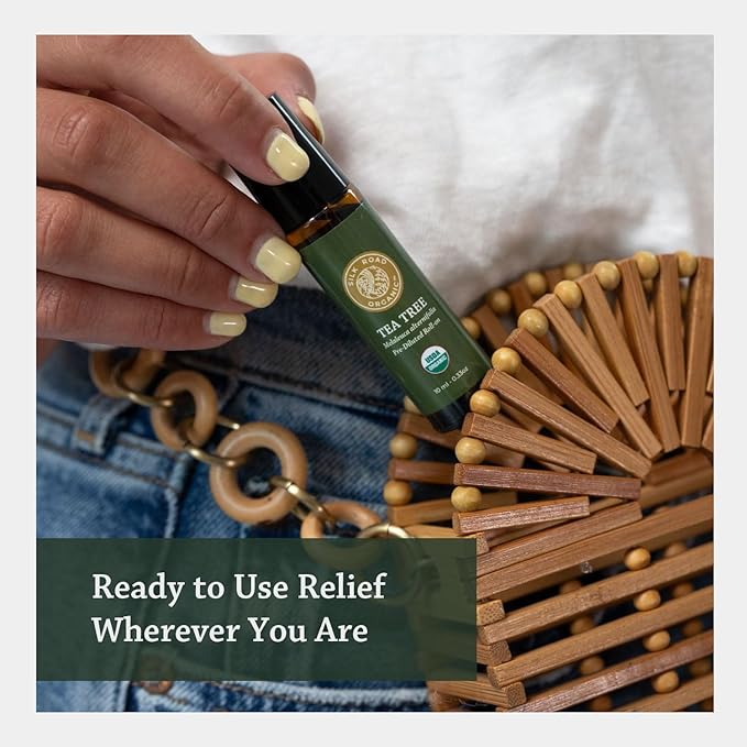Silk Road Organic Tea Tree Essential Oil Roll On for Healthy Clear Skin, Nail Care & Foot Care - 100% Pure USDA Certified 10 ml Roller