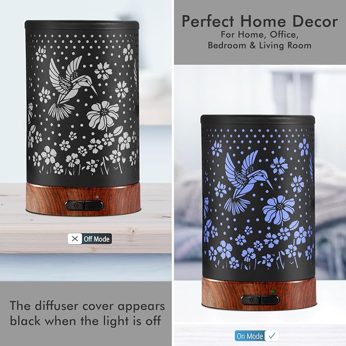 EQUSUPRO Essential Oil Diffuser 150ml Black Metal Aromatherapy Oil Diffuser Ultrasonic Cool Mist Diffuser with Auto Shut-Off Protection,7 Colors Changed LED for Home Office SPA Yoga