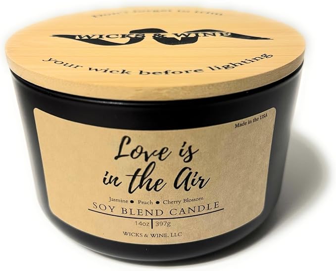 Wicks & Wine Soy Blend 3-Wick Cotton CORE Candle 14oz (Love is in The Air)
