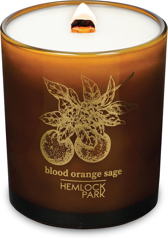 Hemlock Park Blood Orange Sage Amber & Gold Scented Candle | Crackling Wood Wick, Botanical Fragrance & Coconut Apricot Wax | Up to 70 Hour Burn Time | 14 oz | Made in USA
