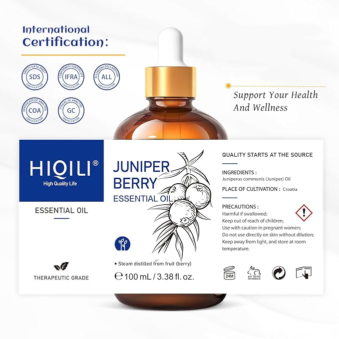 HIQILI 100ML Juniper Berry Essential Oil,100% Pure Natural Undiluted Premium - 3.38 Fl Oz