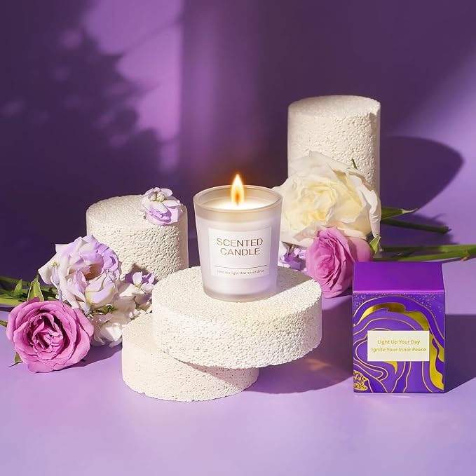 Lavender Spa Gift Basket, 7PCS Self Care Set for Women, Luxury Purple Gift Box with Tumbler, Scented Candle, Bath Salt, Bath Bomb, Soap & Greeting Card, Perfect Birthday Valentines Gifts
