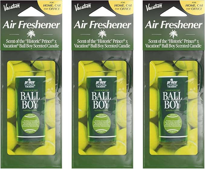 Vacation Car Air Freshener, Pack of 3 - Hanging Air Freshener for Car, Home and Office, Ball Boy Tennis Candle Signature Scent, Long-Lasting Deodorizer
