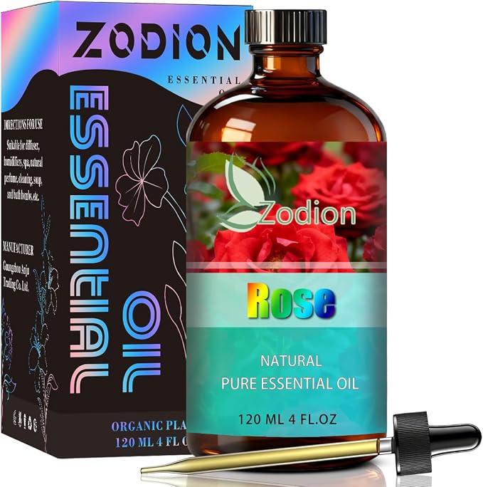 Rose Essential Oil, Rose Fragrance Oil for Diffuser, Massage, Humidifier, DIY Candle, Soap Making, Home, Bath, Yoga - 4 fl oz (120ml) - ZODION Essential Oils