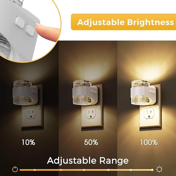 L LOHAS LED Night Light, 3000K Bubble Night Lights Plug into Wall, 2 Pack Acrylic Night Lights with Light Sensor, Adjustable Brightness,Soft White Plug in Nightlights for Rooms Bathroom Hallway