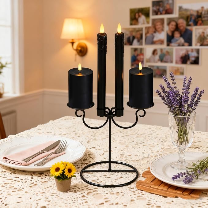 Lezonic Halloween Black Flameless Candles with Remote, Battery Operated Real Wax with Dripping Effect, Flickering LED Candles for Fireplace, Shelf, Centerpiece, Set of 4 (9.5" Taper & 5" Pillar