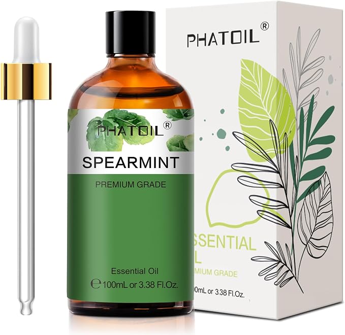 Spearmint 3.38fl.oz Essential Oil, PHATOIL Pure Aromatherapy Oils for Diffuser, Humidifier, Perfect for DIY Soap, Candle, Bath Bombs Making(100ml)