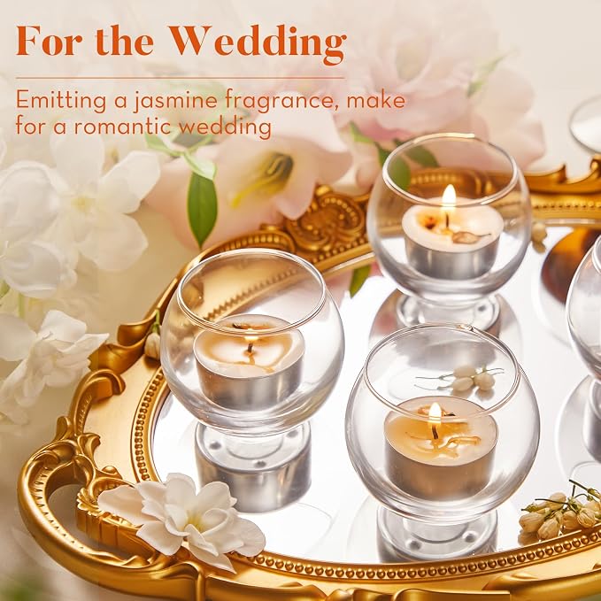 Crenovo Scented Tea Lights Candles with Dried Jasmine Flowers, 16 Pcs Soy Tealight Candles, 6-7 Hours Burning Candles Bulk for Weddings, Small Tea Light for Home, Spa