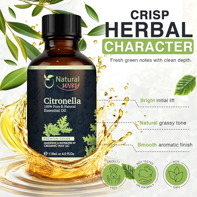 Citronella Essential Oil for Diffusers | Natural Aroma Oil for Home Fragrance, Humidifier & DIY Candle Making, Long Lasting Scent for Office, Bedroom & Soothing Scent 4 Fl Oz (120 mL)