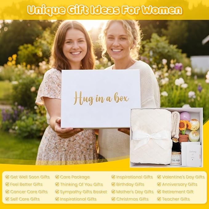 Self Care Gifts for Women, Get Well Soon Gifts, Birthday Gift for Women, Spa Care Package, Gift Baskets for Mom, Friends, Sister, Girlfriend, Wife, Her, Hug in a Gift for Christmas, Anniversary