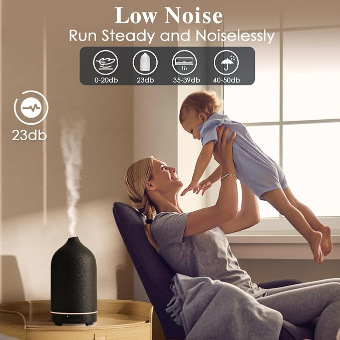 Diffuserlove Ceramic Essential Oil Diffuser Aromatherapy Diffusers for Home Bedroom Air Stone Diffuser Black Base
