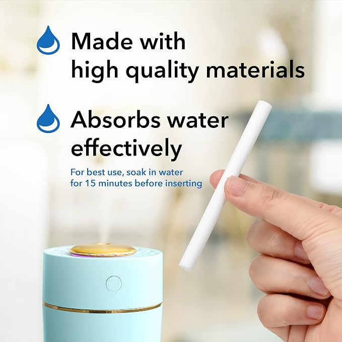 IMPRESA Humidifier Refill Sticks - 4 in x 0.3 in, Pack of 100 - Fast Soak Porous Absorption with Cotton Filter Sticks - Universal Fit & Filter for Mini Humidifier & Diffuser