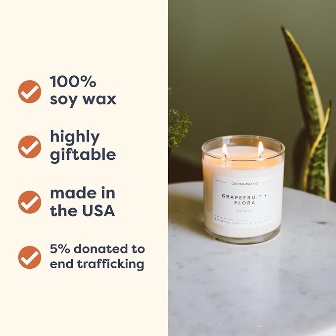 Calyan Wax Co. Mahogany & Cashmere 2 Wick Scented Candle - 37 Hour Burn - Luxury Clean Soy Wax Candles - Long Lasting Large Glass Jar Candle for Home - 8.8oz