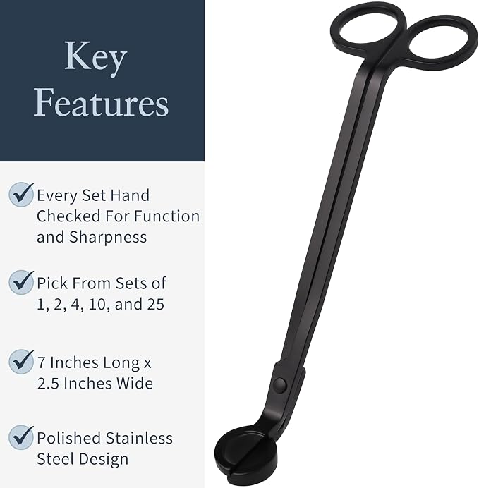 Airy Abode Candle Wick Trimmer 25 Pack, 7 Inch Stainless Steel Wick Cutters for Candles, Bulk Candle Trimmers for Cleaner Burn and Less Soot, Black