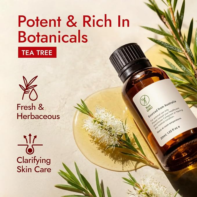 H’ana Tea Tree Essential Oil - 1.02 Fl Oz - Australian Melaleuca Alternifolia for Toenails - for Aromatherapy, Hair, Scalp, Skin, Nails and DIY Candle & Soap Making