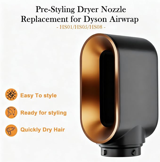 Pre-Styling Dryer Attachment Nozzle Replacement for Air wrap HS01 HS05 HS08 Accessories Part 969759-01, Pre-Shaped Nozzle Attachment,Nickel/Copper