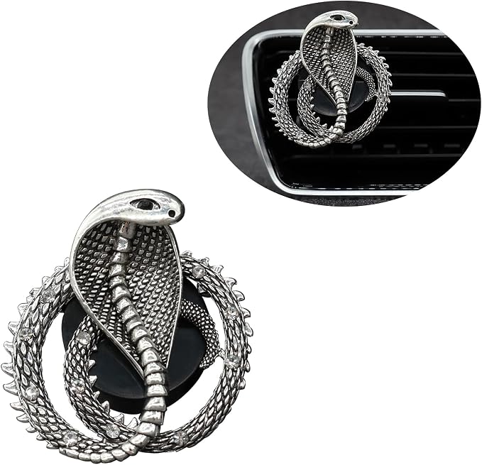 ORIESSE Snake Car Accessories,1pc Cobra Air Vent Clips Car Air Freshener, Silver Snake Badges Decals Dashboard Decor,Rhinestone Vehicle Decorations for Jeep Truck