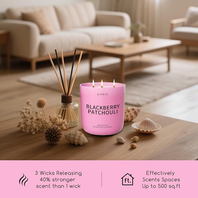 BlackBerry Patchouli Scented Candle for Home, 14.1oz 80 Hour Long Lasting Aromatherapy Candles for Focus & Balance, Non-Toxic Essential Oil & Soy Wax | Fruity-Spicy Earthy Fragrance