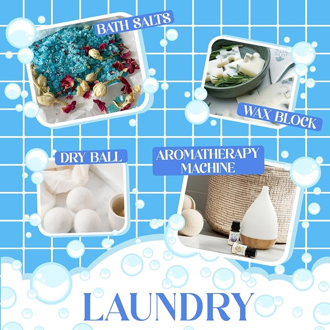 Soulorigin Laundry Fragrance Oils Set, Essential Oil Gift Set for Diffuser, Clean Scent Diffuser Oil, Use with Wool Dryer Balls or Diffuser,Chamomile, Fresh Cotton, Sage, Cedar, Lavender, Cherry Soap