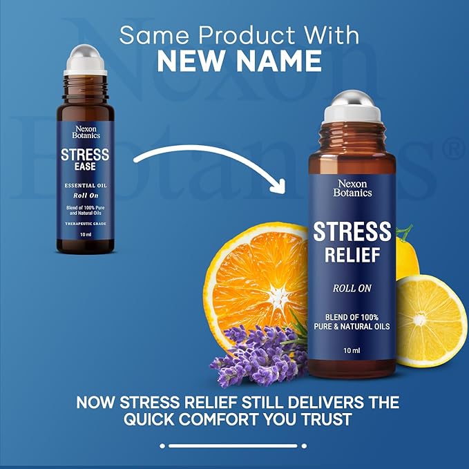 Stress Relief Essential Oil Roll-On 10 ml - Natural Stress Relief Blend with Lavender, Geranium & Frankincense Oils - Prediluted Roller for Calming Aromatherapy - Nexon Botanics