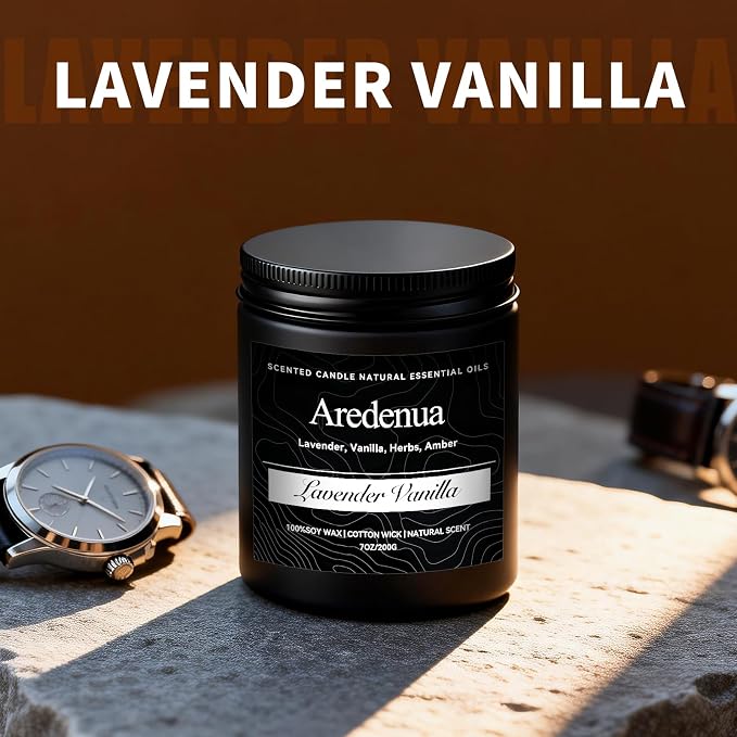 Lavender Vanilla Candle | Self-care Candle Gifts, Soy Candles for Home Scented, Aromatherapy Gifts for Women Men - 7oz Scented Candles for Home, 50 Hours Burn Time, Perfect for Relaxing Home Fragrance