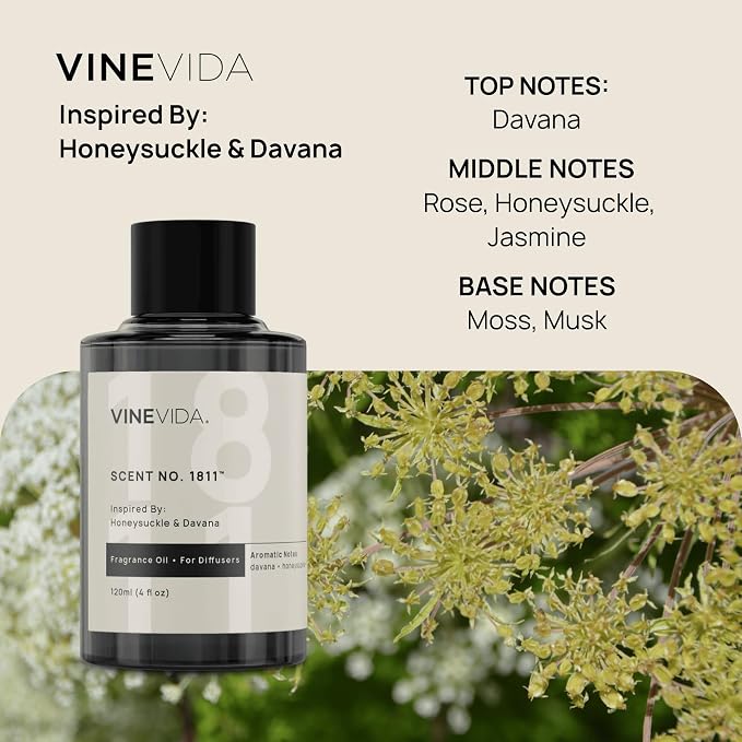 VINEVIDA [4 Oz] Inspired by: Honeysuckle & Davana; Diffuser Oil Refill | Premium Scent Diffuser Oil for Home | Non-Toxic Fragrance
