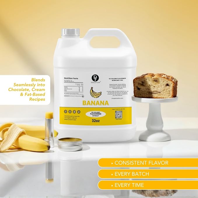 Dolce Flav Banana Flavoring Oil 32 oz – Bulk Banana Extract for Dessert Manufacturing, Bakery & Foodservice