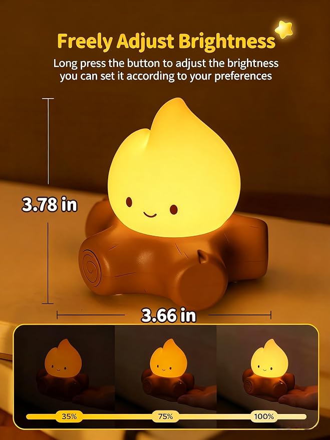 Campfire Night Light, Portable Flame Lamp with White Noise, Cute Silicone Flameless Candle Lights,Suitable for Kids lamp Bedroom, Indoor/Outdoor and Home Decoration