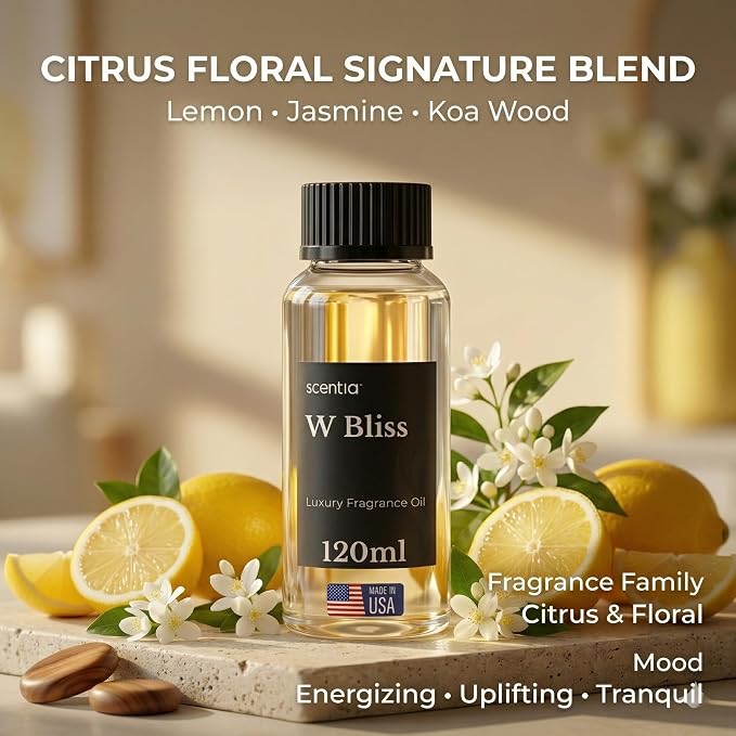 Scentia W Bliss (W Magic) Diffuser Oil Refill – Hotel Fragrance Oil Inspired by W Hotel – 120 mL – Bergamot, Lemongrass & Jasmine Long-Lasting Scent for Ultrasonic & Waterless Diffusers, Made in USA