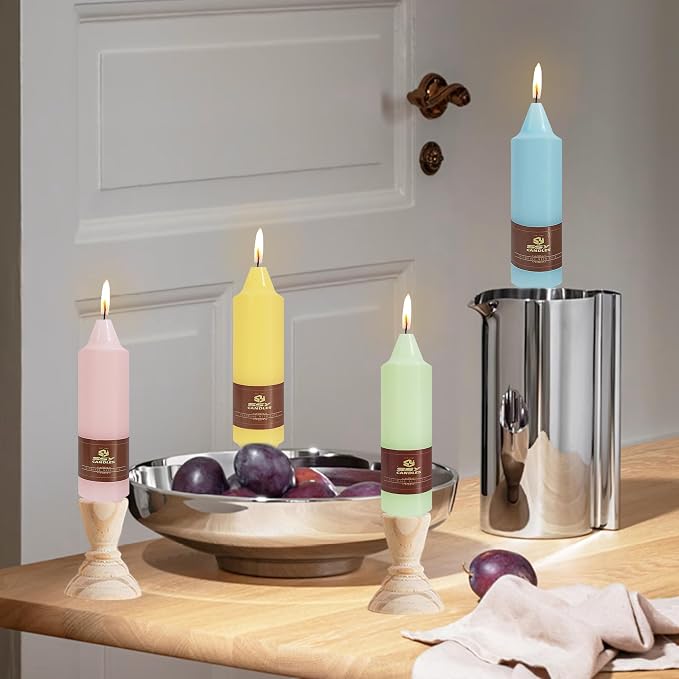Pastel Short Taper Candle 5 Inch Candlesticks Unscented Dripless Tapered Candle Set for Home Decor Wedding Party Dinner Candles, 4 Pack