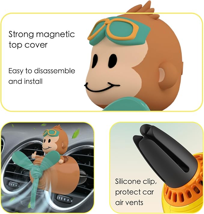 Pilot Monkey Cute Car Diffuser - Rotating Propeller Cartoon Automotive Air Outlet Fan Creative Car Perfume Decoration - Automotive Air Fresheners