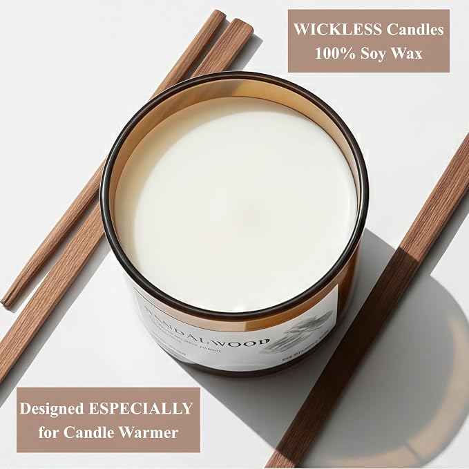 VOHO Sandalwood Wickless Candles for Candle Warmer Lamp, Set of 2 Soy Scented Candles & Essential Oils for Customizable Aroma, Wickless Sandalwood Candle for Warmer Birthday Gift for Men(2 Pack, 18oz)
