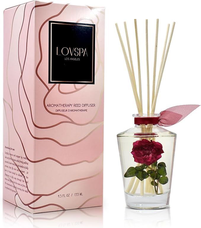 Reed Diffuser Set, PURIFY Rosewater Scented Oil Diffuser with Sticks, Home Fragrance Accessories for Bathroom Shelf Decor, Aroma Diffusers for Home or Office Desk, USA Made