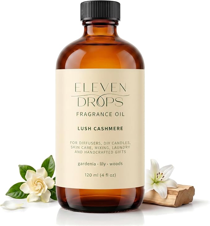 Lush Cashmere Fragrance Oil | Gardenia, Lily & Woods Notes | Long Lasting Scent Reed Diffuser Oil for Home, Office, Hotel, Spa, Car & Linen Spray | Pet Friendly IFRA Compliant, 4 oz